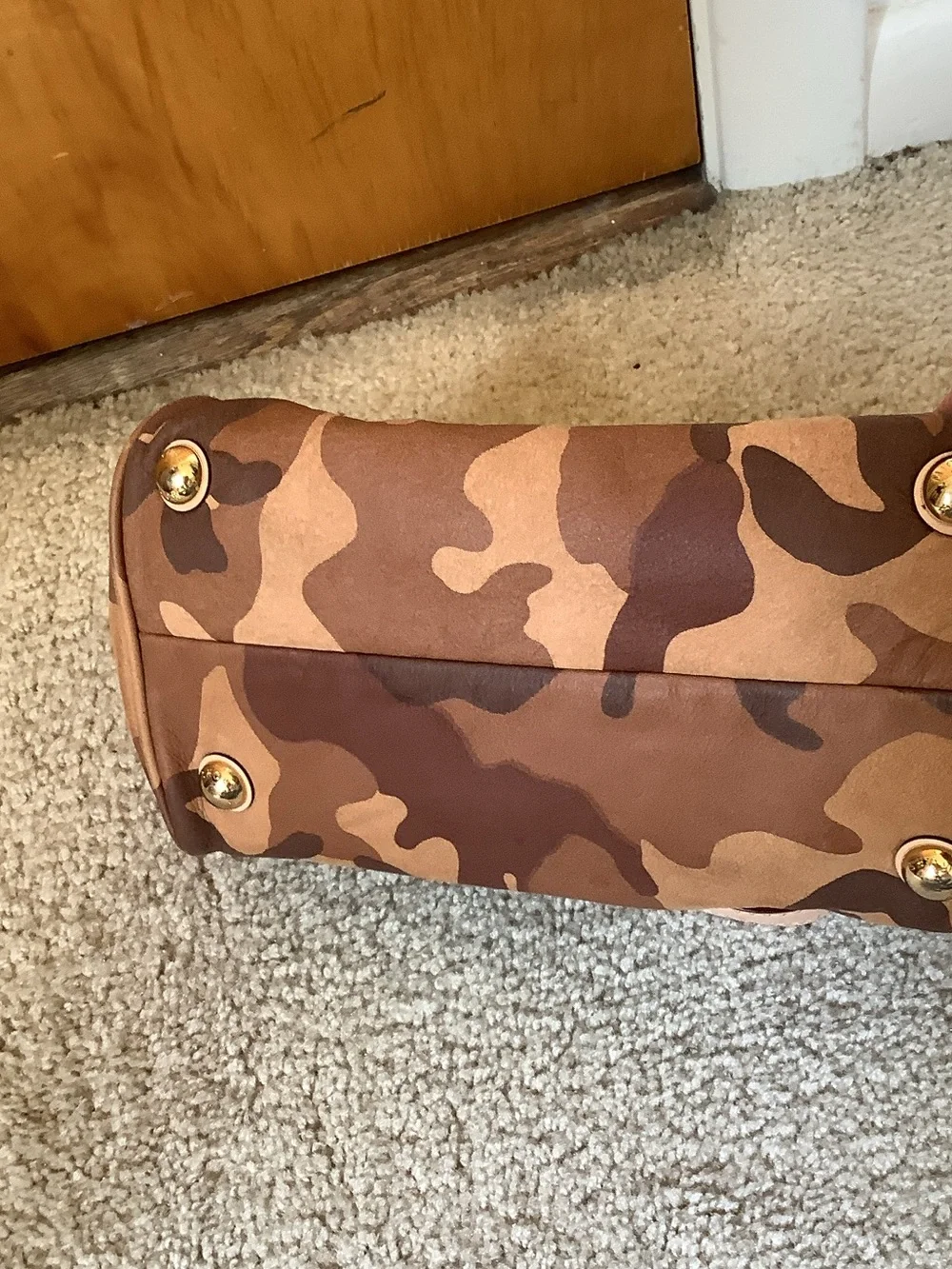 Michael Kors Brown & Tan Camo Satchel with Gold Hardware